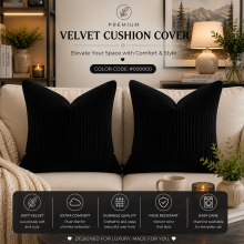 (Pack of 2, Stripe Velvet Filled Cushion Black) Velvet Cushions Filled 2 & 4-Pack Quilted Cushion Pads