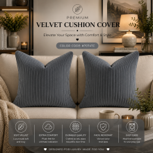 (Pack of 2, Stripe Velvet Filled Cushion Grey) Velvet Cushions Filled 2 & 4-Pack Quilted Cushion Pads