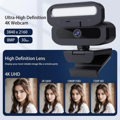 4K 60FPS Live Webcam USB Autofocus Camera PC Rotatable Microphone Fill Light Streaming Camera for PC Laptop 1