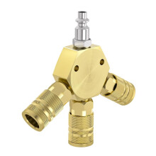 Hex Style 3-Way Air Manifold with 3 Pieces Steel Industrial Coupler and Plug, Air Compressor Manifold Hose B