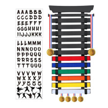 12 Belts Karate Belt Display Rack, Bamboo Wood, Medal Hangers - Taekwondo Belt Display, Jiu Jitsu, BJJ, Martial Arts