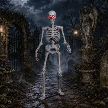 5ft (1.5m) Full Body Halloween Standing Skeleton with Posable Joints & Red LED Eyes