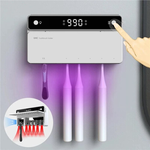 Toothbrush Holder, Timer Function, Rechargeable Cordless Wall-Mounted Bathroom Black 1