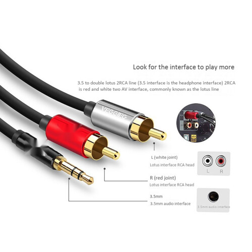 2X VEGGIEG Câble RCA Câble Audio 2RCA Vers 3,5 Câble AUX 3,5 mm Jack Rca (2M)