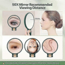 (Green 50 times) 50x Magnifying Mirror With Dual-sided 1x/50x Magnification - Portable Handheld Makeup Mirror With 360 Adjustable Handle, Foldab