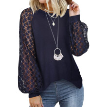 Tuopuda Damen Pullover Langarmshirt Rundhals Ausschnitt Dunkelblau L — damenbluse, damenpullover, tuopuda pullover, marineblaue bluse