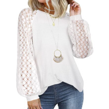 Tuopuda Damen Pullover Langarmshirt Rundhals Weiß L — tuopuda damen pullover, weiße damen bluse l, spitze langarm, rundhalsausschnitt crewneck