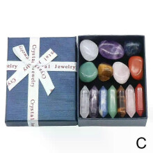 14Pcs Natural Crystal Seven Chakra Hexagonal Column Energy Stone Yoga Set Healing Stones Stone Ornaments Gift Decorations Box