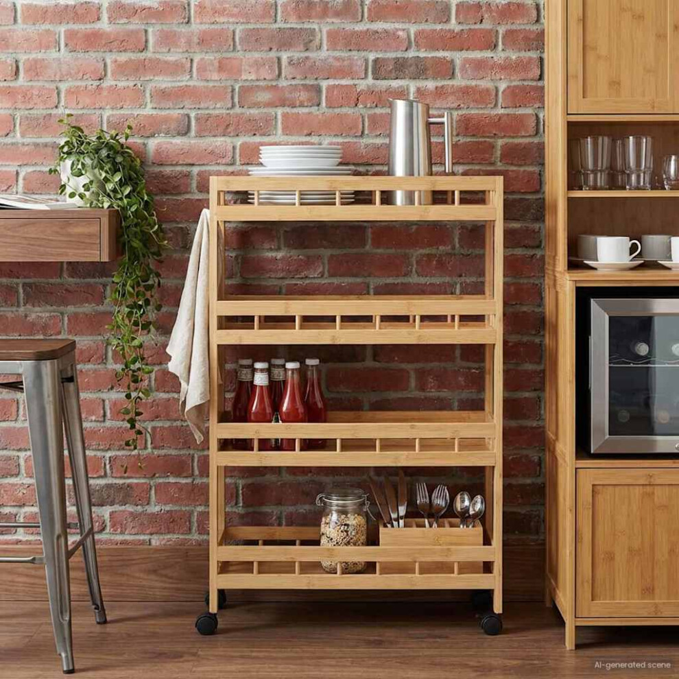 Vidaxl Kitchen Trolley With Wheels Natural 60 X 18 X 97 Cm Bamboo