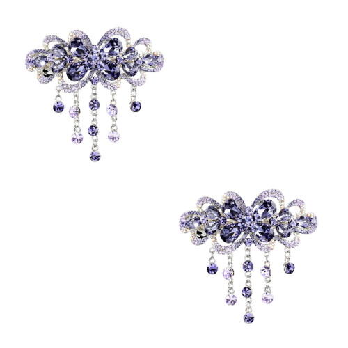 2Pièces Barrette Violet Cristal Grip Anti-Glisse
