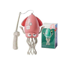 (Pink With Fishing Rod) Electric Automatic Obstacle Avoidance Octopus, Interactive Auto-Dance Octopus Crawling Octopus Toy with LED Lights & Music