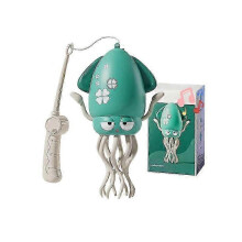 (Green With Fishing Rod) Electric Automatic Obstacle Avoidance Octopus, Interactive Auto-Dance Octopus Crawling Octopus Toy with LED Lights & Music