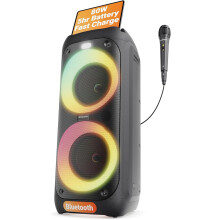 Oakcastle 80W Party Speaker karaoke machine - 5 Hour Playtime - Party LED Lights - Wired microphone included