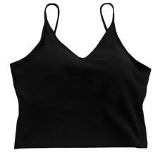1St Zwarte Katoenen Crop Top Dames Met Borstpad En Stretchstof