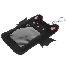 Zwarte Plush Kaarthouder Sleutelhanger Voor School En Werkkaart