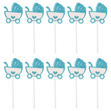 10St Blauwe Cake Picks Babywagen Stijl Papieren Cupcake Versiering