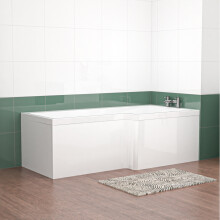 Nes Home L Shaped RH 1800mm Curved Shower Bath Acrylic & Front Panel