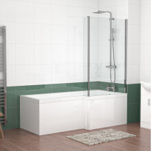 Nes Home L Shaped RH 1800mm Curved Shower Bath Acrylic Front Panel & Screen