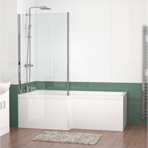 NES Home Nes Home L Shaped LH 1800mm Curved Shower Bath Acrylic Front Panel & Screen 1