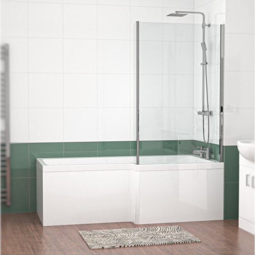 NES Home Nes Home L Shaped RH 1800mm Curved Shower Bath Acrylic Front Panel & Screen 1