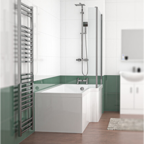 NES Home Nes Home L Shaped RH 1800mm Curved Shower Bath Acrylic Front Panel & Screen 2
