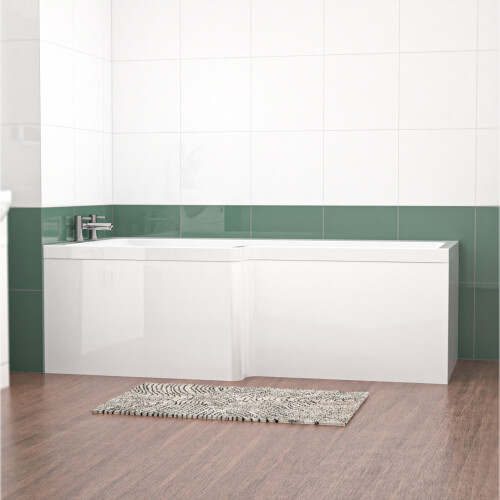 NES Home Nes Home L Shaped LH 1800mm Curved Shower Bath Acrylic & Front Panel 1