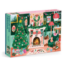 Galison Cozy bij de Haard - 1000 Stukjes Puzzel met Mooi Kunstwerk van een Gezellige Kerst Woonkamer