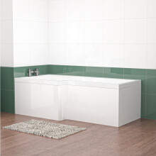 Nes Home L Shaped LH 1800mm Curved Shower Bath Acrylic & Front Panel