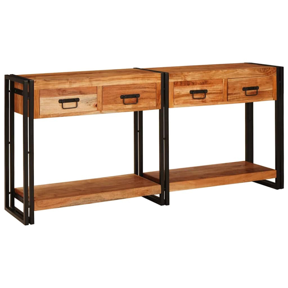 VIDAXL Console Tables 2 Piece Set in Brown Solid Acacia Wood 161 x 33 x 75 cm Rectangular Living Room Furniture - Image 2