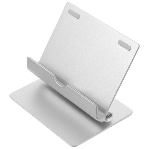 Compacte Zilveren Aluminium Tablet- En Telefoonhouder Desktop