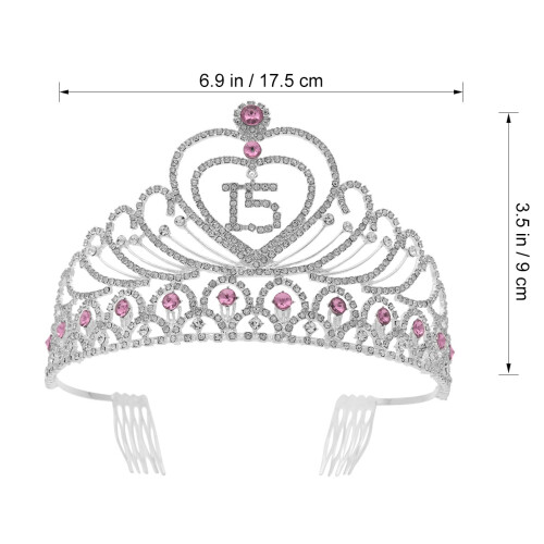 Roze Rhinestone Tiara Kroon Verjaardag Versiering 1