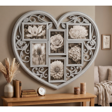 6 Apertures Heart Collage Photo Frame Grey 58x52Cm
