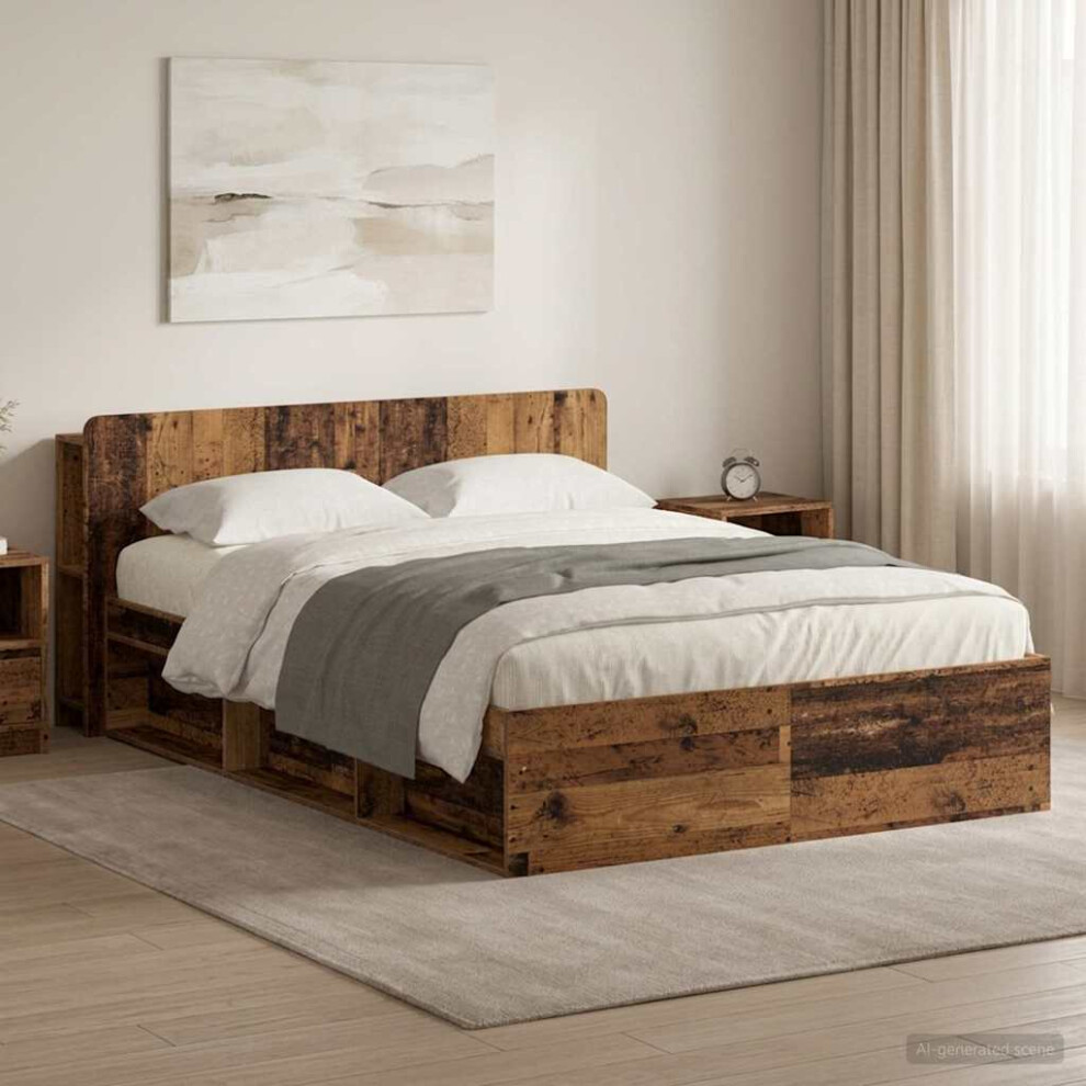 Vidaxl Bed Frame With Storage Old Wood 135 X 190 Cm Engineered Wood