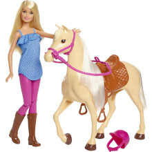 Barbie Doll,Blonde, Wearing Riding Outfit with Helmet,and Light Brown Horse with Soft White Mane and Tail,Gift for3 to 7 Year Olds (Amazon Exclusive)
