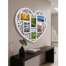 6 Aperture Heart Collage Photo Frame White 58x52Cm