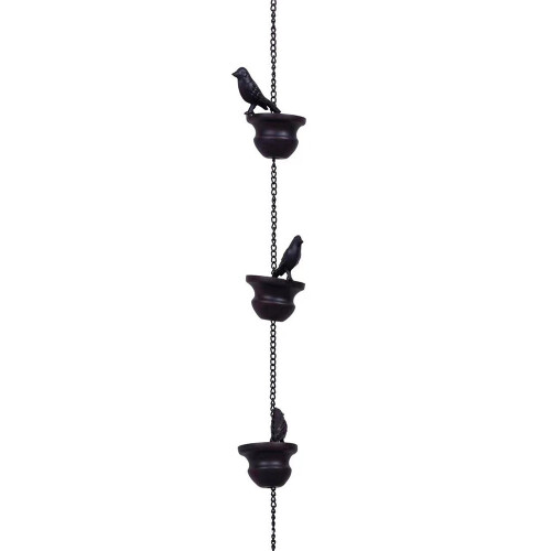 Corrente de Chuva Decorativa de Ferro com Acabamento Bronze e Design de Pássaros - 2,4m