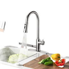4-in-1 Kitchen Faucet with Pull-Out Spout 360 Stainless Steel Silver — kitchen faucet 4 in 1, pull out spout 360, shower faucet, 304 stainless steel