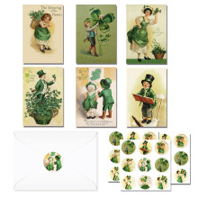 Lot de 24 Cartes de Vœux pour la Saint-Patrick 15x20 cm avec Enveloppes et Autocollants - Pliables pour Enfants