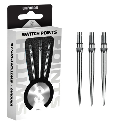 winmau WINMAU - Switch Points - Carbon Steel Tip - Threaded Rapid-Change Mechanism - 1 Set per Pack - Smooth Silver Effect 30mm - Professional Darts Accesso