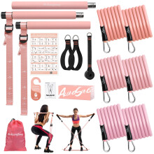 ALongSong Pilates Equipment Pilates Reformer Bar Set With 6 Resistance Bands 20/30/40lbs, Door Anchor & Hook Fitness Equipment for Full-Body Toning &