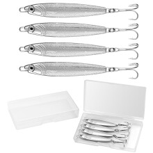 Annyswit 4 Pcs Metal Sea Fishing Lures with Trebles Hooks Silver Minnow Spoon Lures 20g 30g 40g 60g Pike Sea Fishing Tackle Metal Jigs for Mackerel &