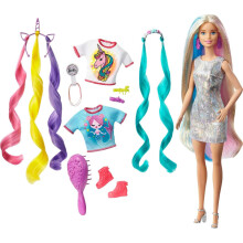 Barbie Fantasy Hair Doll, Blonde, with 2 Decorated Crowns, 2 Tops & Accessories for Mermaid and Unicorn Looks, for Kids 3 to 7 Years Old