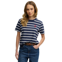 (8, Navy Stripe) Superdry Womens Heritage Hamptons Short Sleeve T-Shirt