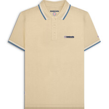(XL, Wood Ash (White/Dark Blue)) Lambretta Mens Twin Tipped Short Sleeve 3 Button Placket Cotton Polo Shirt Top