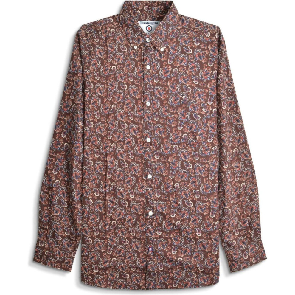 Lambretta (S, Burgundy) Mens Paisley Long Sleeve Shirt