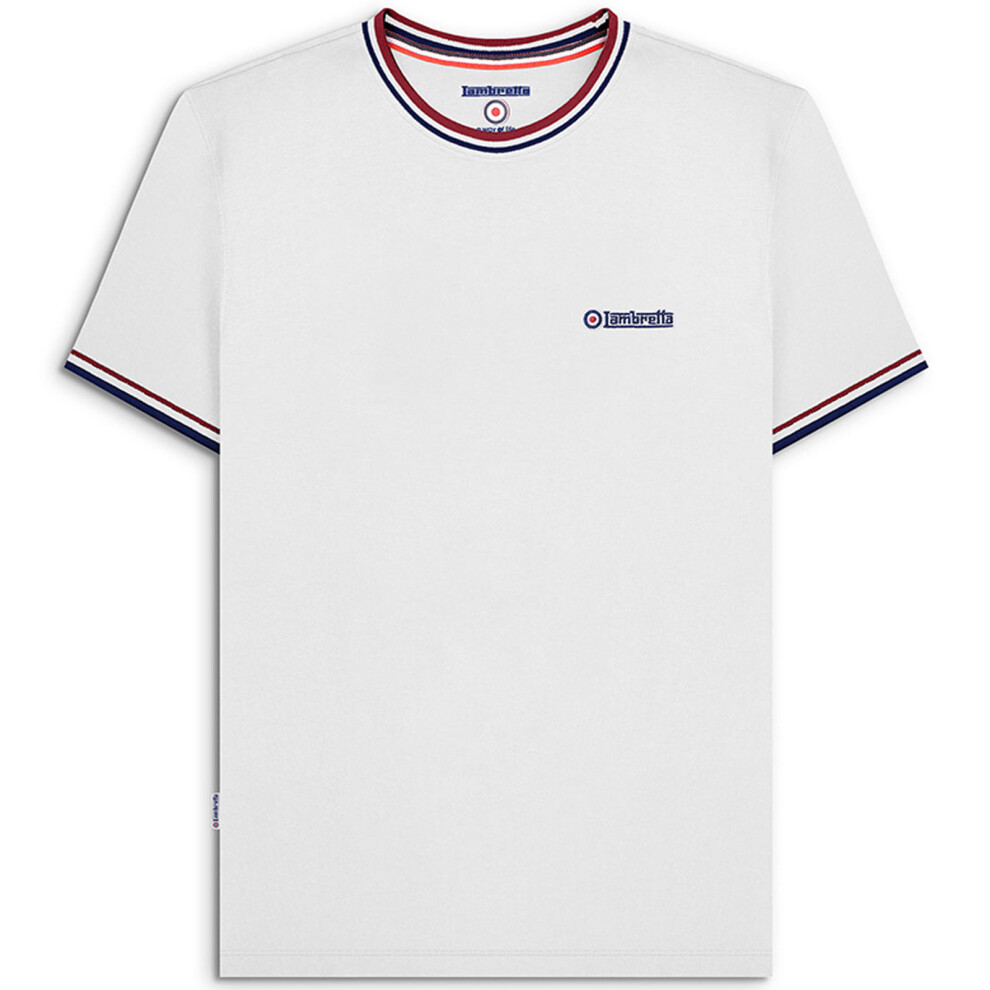 Lambretta (3Xl, White/Red) Mens Triple Tipped Pique Short Sleeve Crew Neck Cotton T-Shirt Top Tee