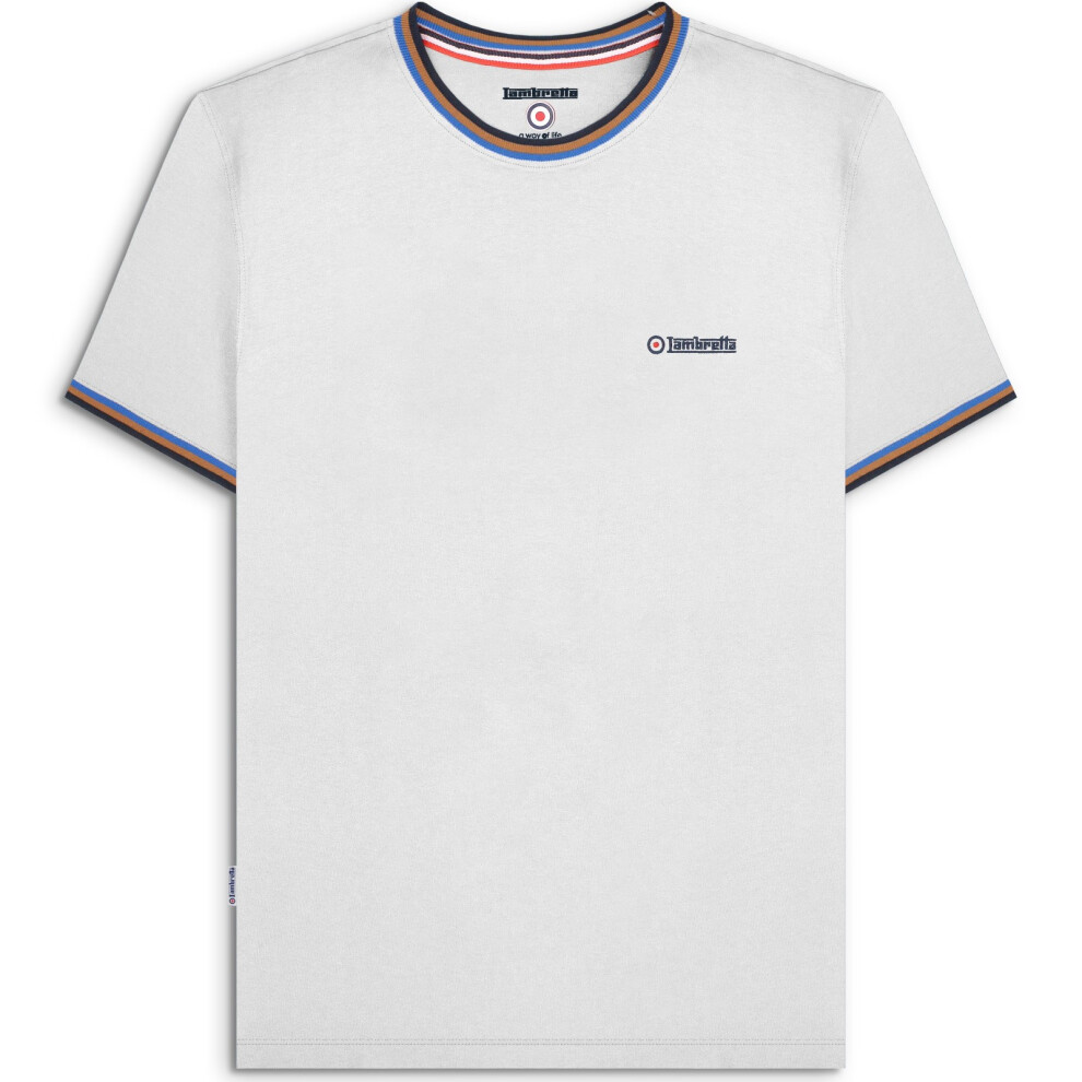 Lambretta (2Xl, White/Navy) Mens Triple Tipped Pique Short Sleeve Crew Neck Cotton T-Shirt Top Tee