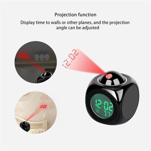 2X Projection Electronic Clock English Clock, Projection Clock Alarm Clock, LCD Projection Alarm Clock Black