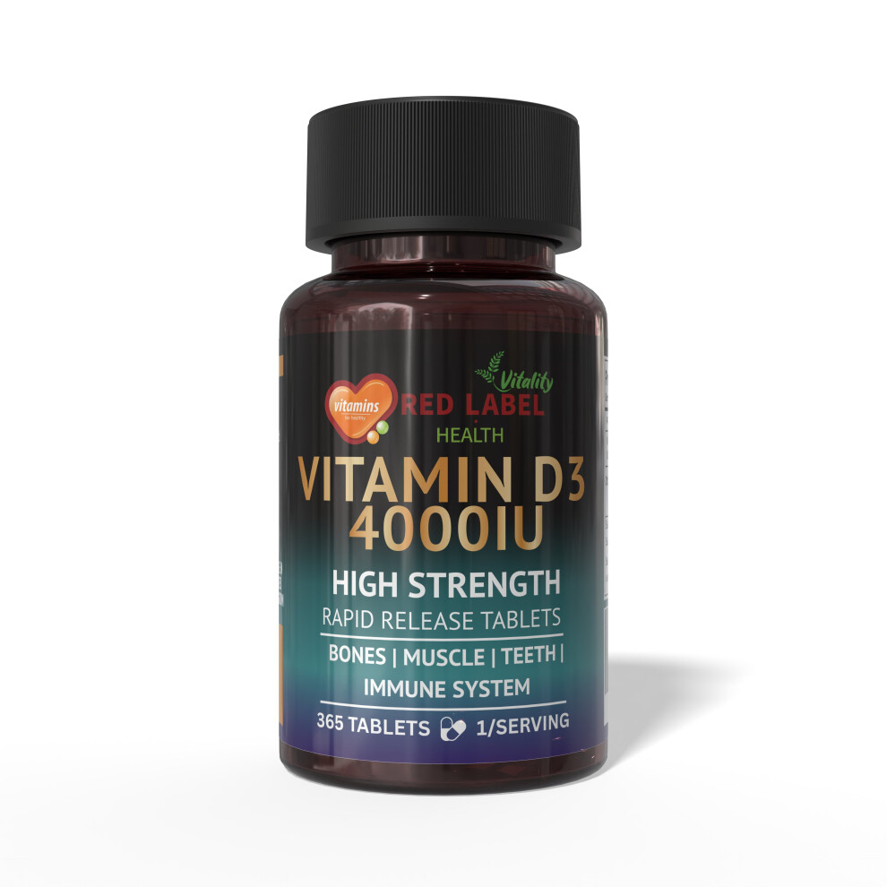 Red Label Health Vitamin D3 4000Iu 365 Tablets For Immune, Bone & Skin Health Support