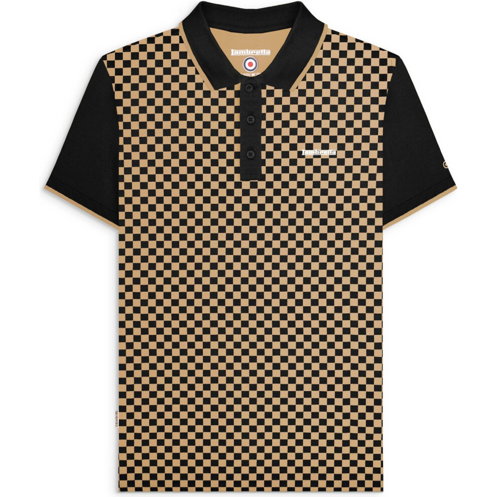 Lambretta (2Xl, Black/Nomad) Mens Two Tone All Over Print Short Sleeve Polo Shirt Top